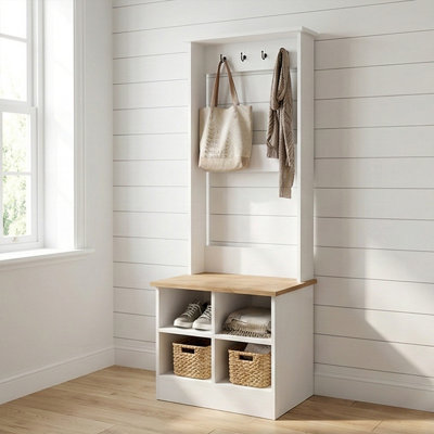 Harmon Entryway Hall Tree with Storage Bench and 4-Hook Rack