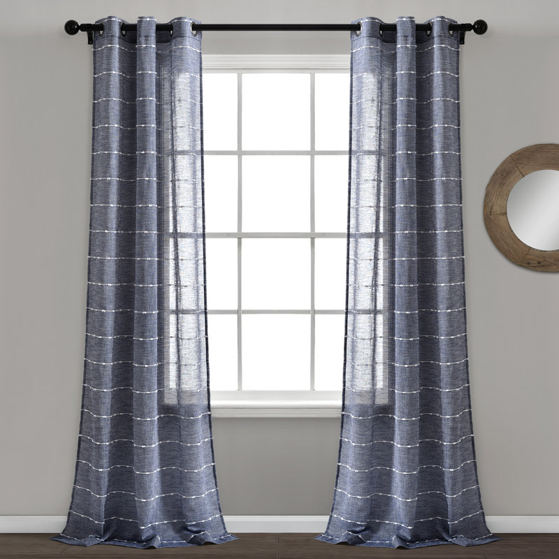 Navy Sheer Polyester Grommet Window Curtain Panels, 38"W x 108"L