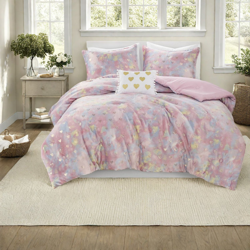 Soft Metallic Plush Bedding Set, Hypoallergenic Polyester For Modern Bedrooms
