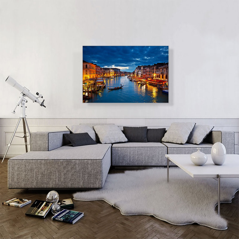 «Grand Canal at Night Venice Italy», reproduction de photo sur toile tendue, H 26 po x l 40 po x 1,5 po