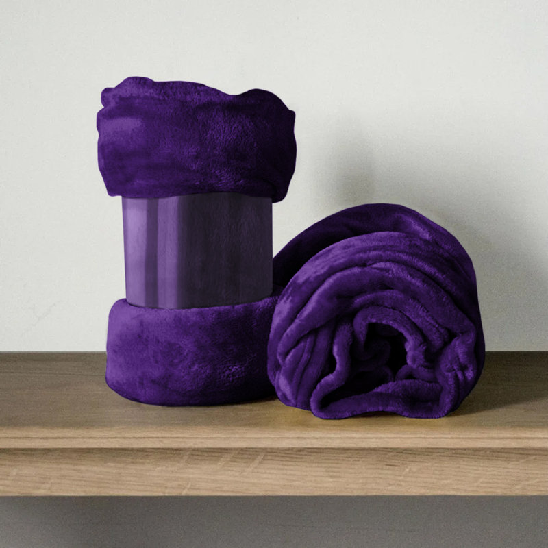 Climax Super Soft Reversible Mink Faux Plush Fur Fleece Blanket Throw, Super King (6'), Purple