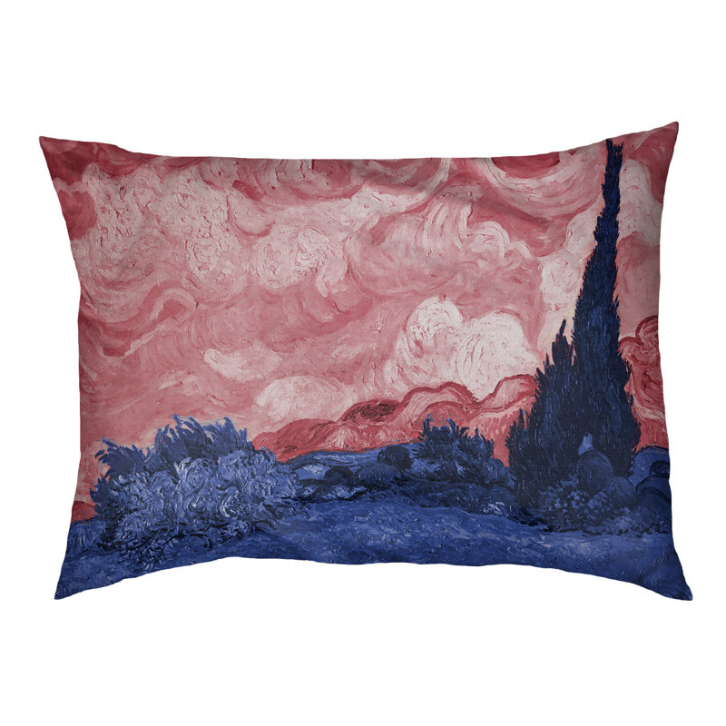 Coussin de concepteur indigo wheatfield avec blé cyprès Burk, L 32,5 po x l 42,5 po, Rouge / bleu / brun foncé
