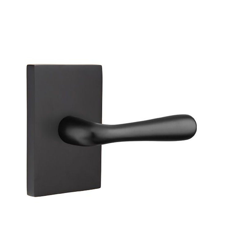 Basel Round Passage (Hall & Closet) Door Lever with Rectangle Rosette, Flat Black, Left