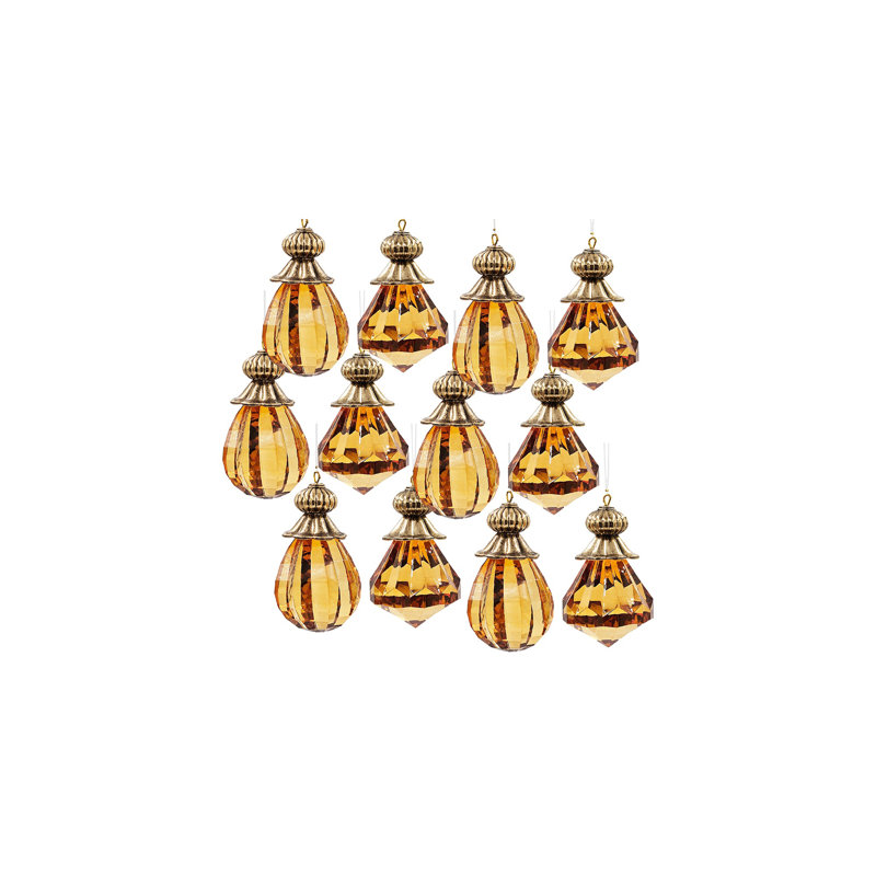 Ensemble de 12 ornements suspendus en acrylique à motif de losanges et de ballons avec couvercle 4 po x 2,5 po doré / cuivre
