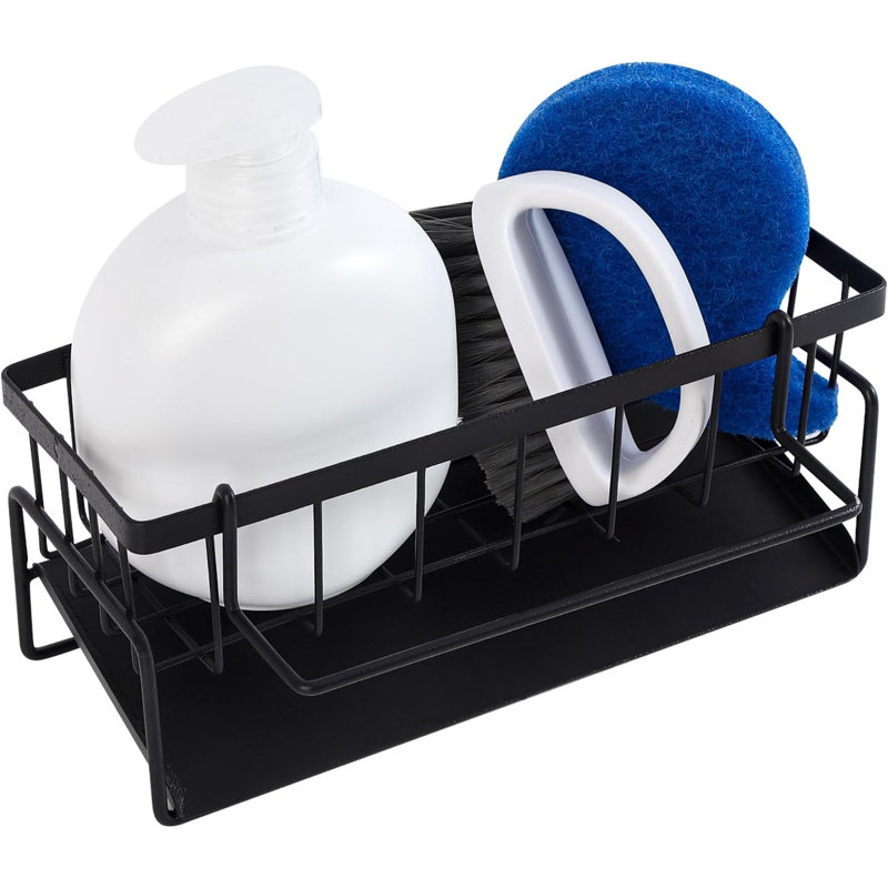 Serviteur d'évier en acier inoxydable antirouille avec plateau de drainage incliné pour éponges et savon, Noir mat