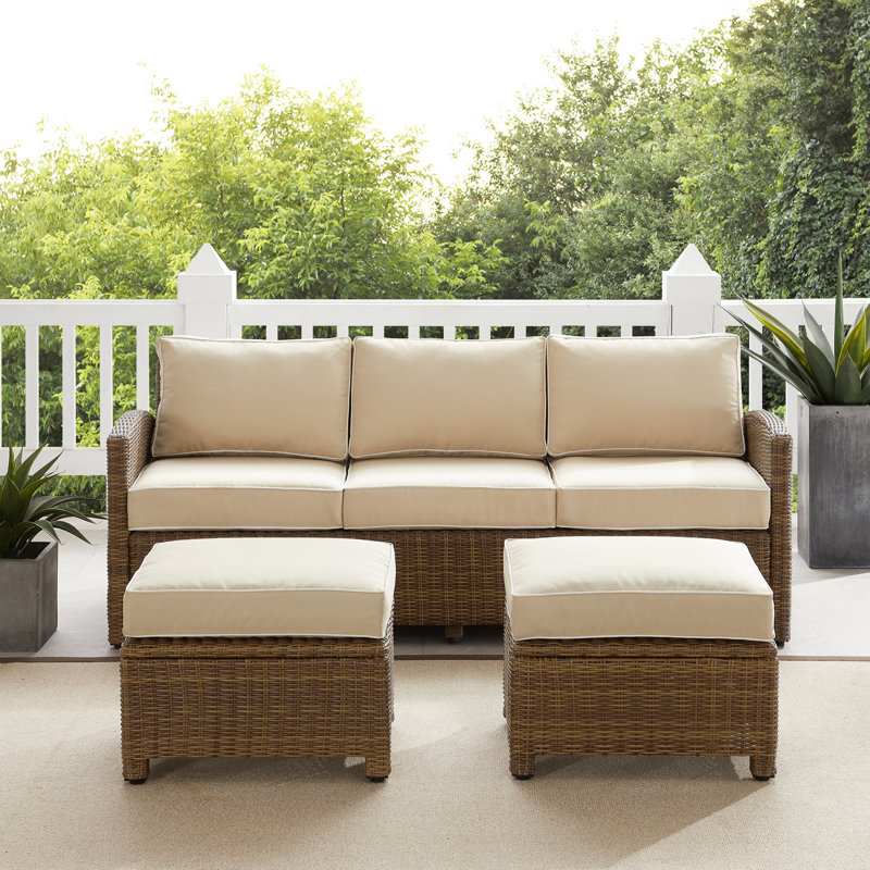 Patio Sofa with Cushions, Brown, Beige