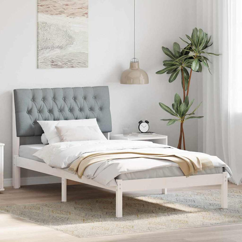 Solid Wood Bed Frame, 100 x 220cm, White/Light Grey