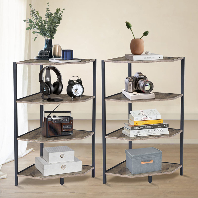 Kempst 31'' Tall Corner Bookcase Set, Gray/Black