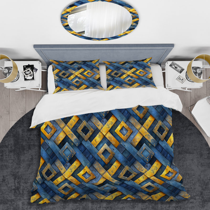 Blue Modern Maze I - Ensemble de housse de couette moderne, Housse de couette pour grand lit et 2 taies décor