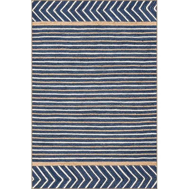 Tapis décoratif moderne à rayures géométriques bleu marine et beige, Rectangle 2 pi 4 po x 4 pi