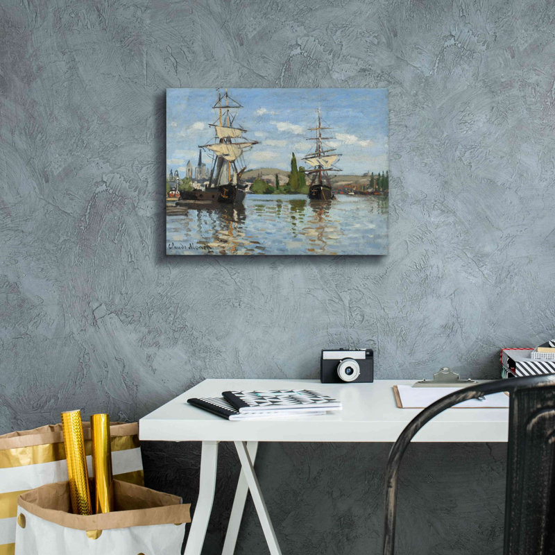 «Pirtleville Ships Riding on the Serine at Roue» par Claude Monet - reproduction d'art sur toile tendue