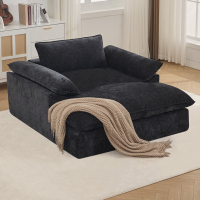 56.7" D Chenille Upholstered Boneless Chaise Lounge Chair, No Assembly