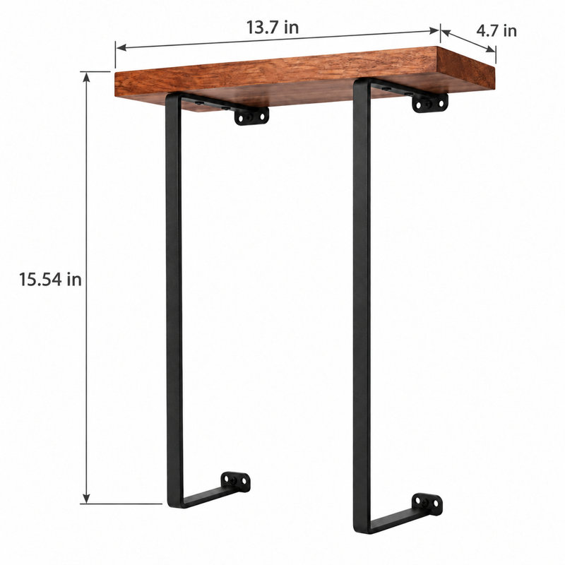 Rubberwood Solid Wood and Iron Bracket Shelf