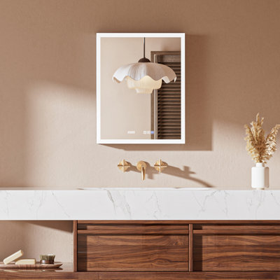 Bathroom Medicine Cabinet with LED Vanity Mirror, Adjustable Light, Time & Room Temperature Display, Wall Mounted Bathroom Mirror with Storage