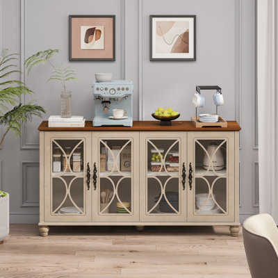 Armoire élégante à 4 portes de style européen antique avec portes en verre trempé, parfaite pour la salle à manger, le salon et le couloir