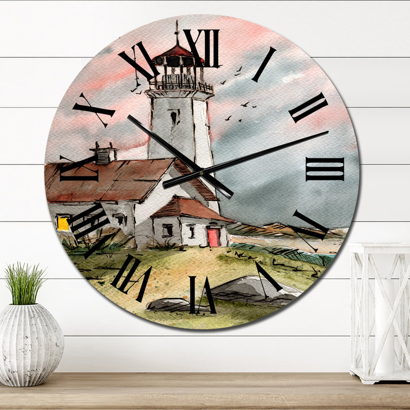 Phare sous un ciel gris rose - Horloge murale, Petit