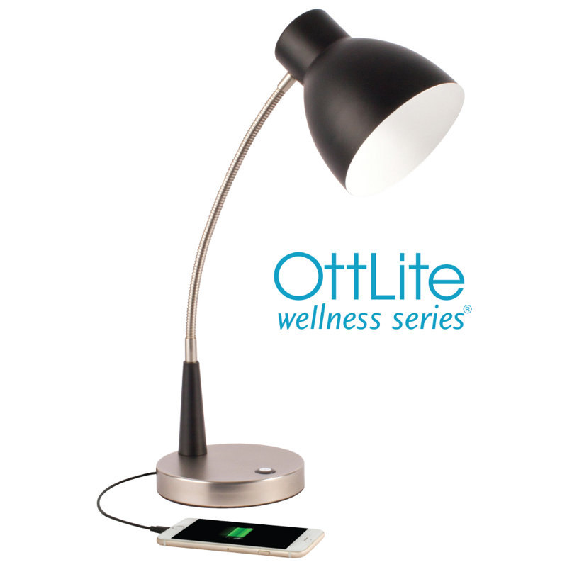 Adjustable Black and Silver Metal LED Desk Lamp with USB Port