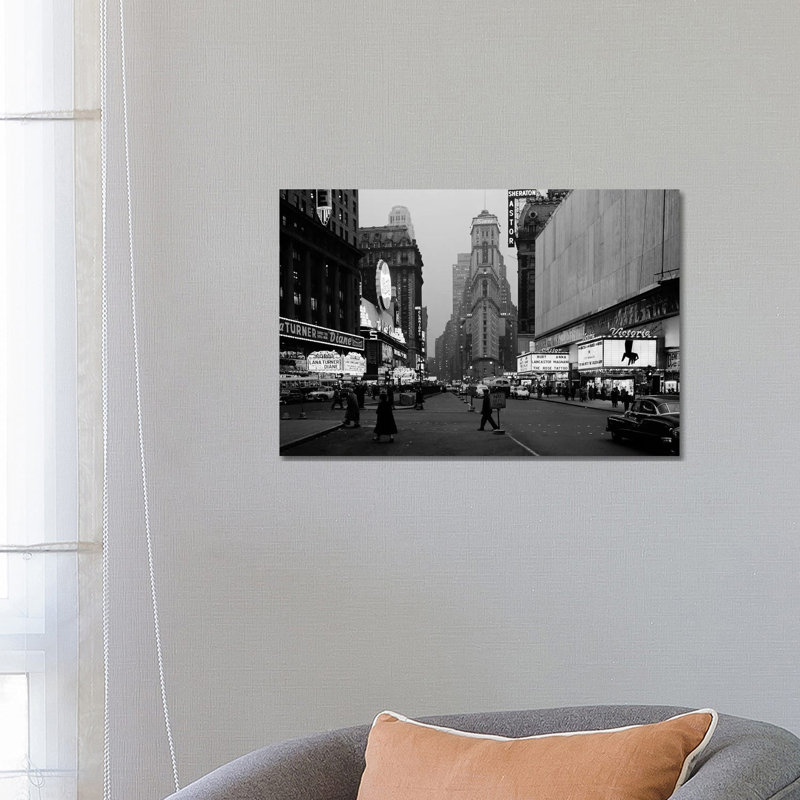 1950s Night Times Square Looking South Form Duffy Square To NY Times Building Movie Marquees New York City NY USA - Wrapped Canvas Print