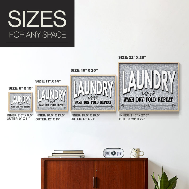 «Laundry Sign Wash», impression encadrée, H 8 po x l 10 po, Naturel