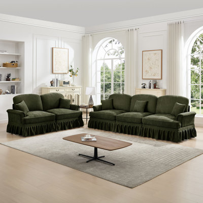 Ensemble de canapé de salon modulaire 2 pièces avec accoudoirs évasés et volants amovibles Classic