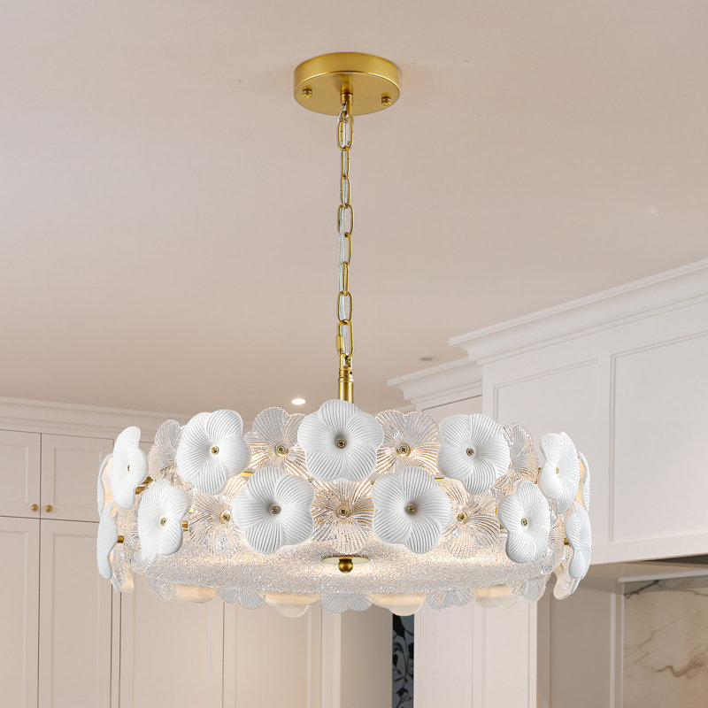 Lustre moderne en verre et fleur dorée, 5 lumières, H 5,9 po x l 19,7 po x P 19,7 po