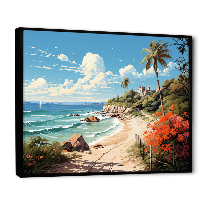 Impression sur toile Turquoise Seaside Trek III, Cadre flottant noir, H 24 po x l 32 po x P 1 po