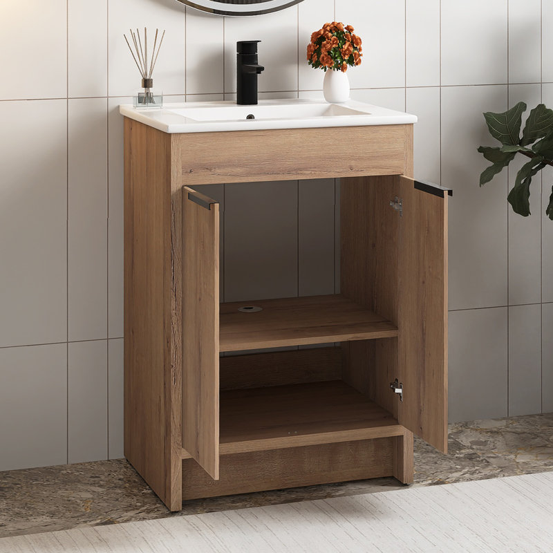 24" Freestanding Bathroom Vanity With Ceramic Sink, White