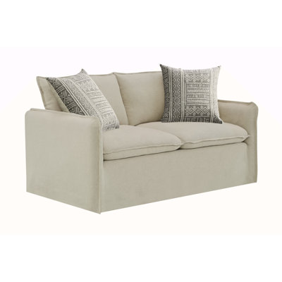 Tissu avec motif Upendo, causeuse beige Yakety Yak et lin beige avec 2 coussins décoratifs