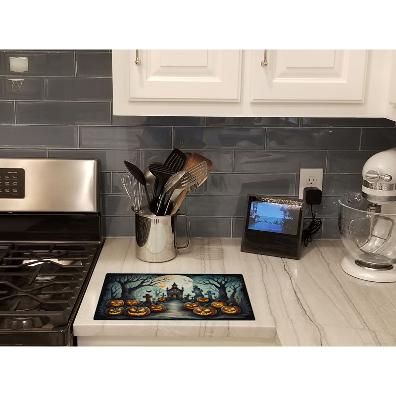 Graveyard Spooky Halloween Glass Cutting Board Large