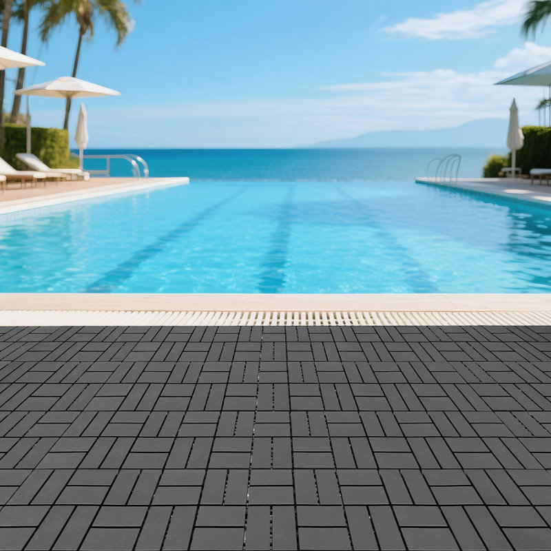 Paquet de 44 tuiles de terrasse à emboîtement 12 po x 12 po - Bois franc d'acacia et base en plastique PP - Plancher extérieur / intérieur imperméable pour la piscine, le balcon et la cour arrière - Installation facile sans outil