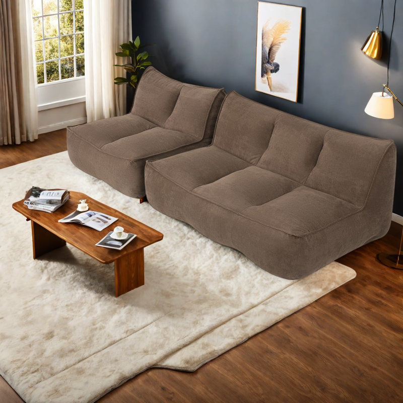 Canapés modulaires à compression, 225 cm (88,5 pouces) en velours côtelé brun, canapé nuage moderne pour la maison
