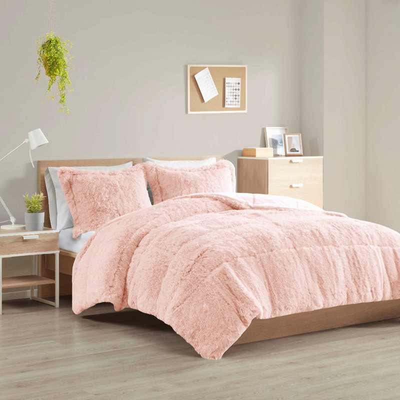 Ensemble d'édredon à poil long double / grand dégradé, Aqua Ombre, Full / Double Comforter + 2 Shams