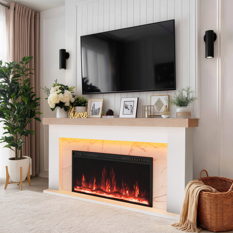 Hanniel Simple Surround Electric Fireplace, White+Marble