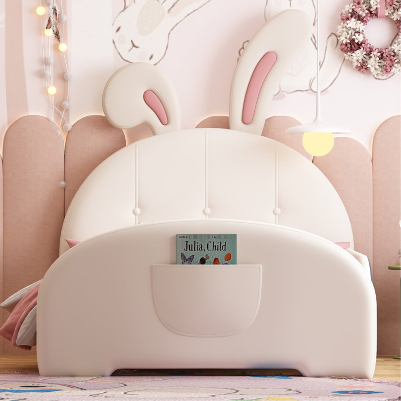Lit plateforme simple avec aspect et fabrication de lapin adorable - tête de lit blanche et qualité unie