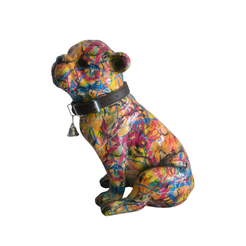 Sculpture bouledogue en résine graffiti Pop Art avec collier 18 po x 11 po x H 20 po