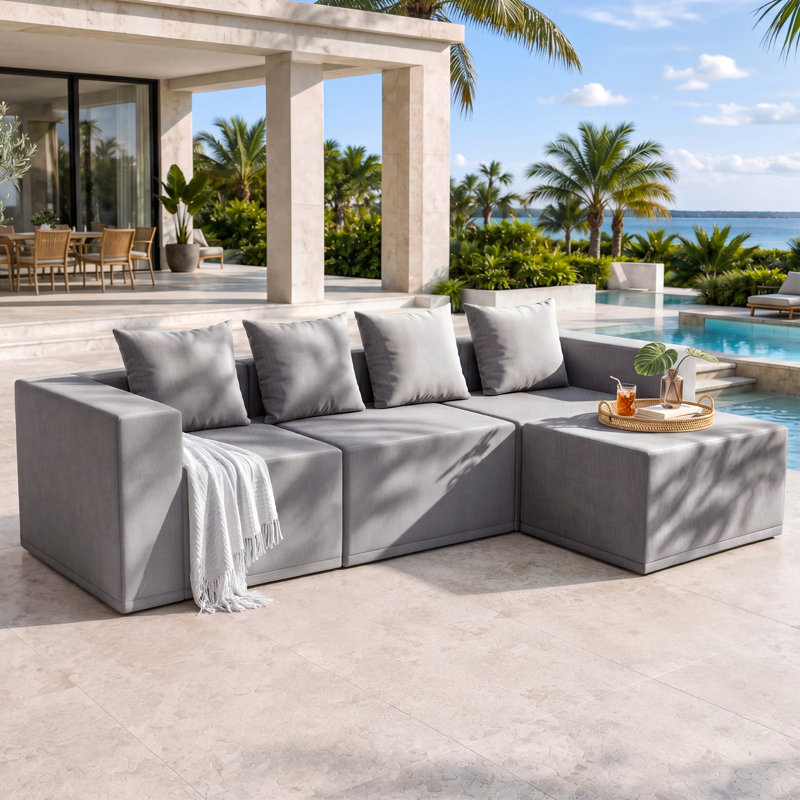 Canapé modulaire d'extérieur imperméable gris foncé QQ, 4-Piece Full Set