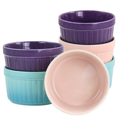 Crockpot Thornburg 6 Piece 12 Ounce Round Stoneware Ramekin Set in Pastel Assorted Colours