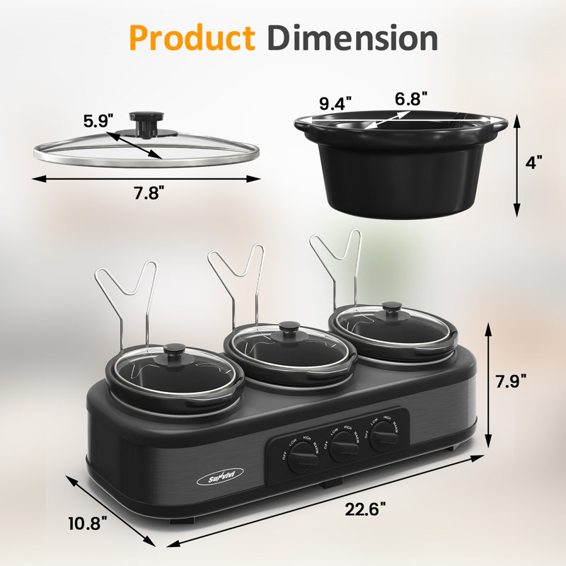 Sunvivi 3x1.5 Qt. Slow Cooker, Gray