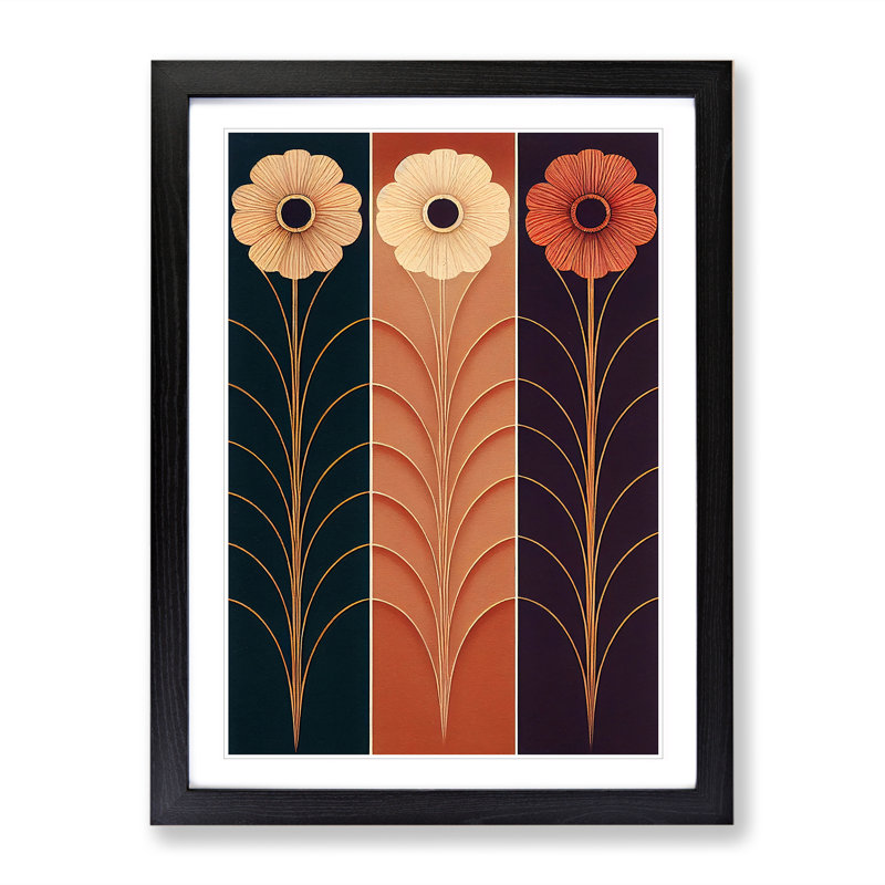 XV1022-3799X Retro Flowers No.1 - Single Picture Frame Print, Black, 64cm H x 46cm W x 2cm D
