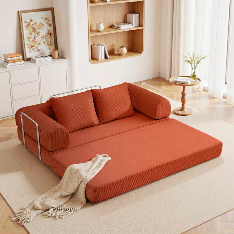 Foldable Modular Corduroy Sofa Bed Convertible Floor Couch , No Assembly Required for Living Room, Bedroom, or Office