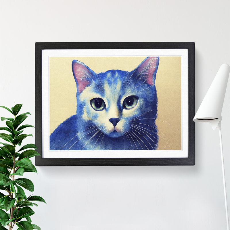 Watercolour Cat Vol.2 - Single Picture Frame Print, Black, 46cm H x 64cm W x 2cm D