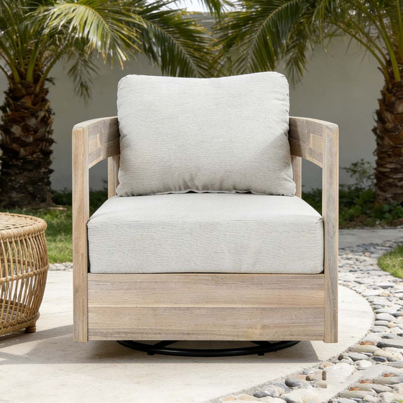 Fauteuil club d'extérieur pivotant en bois, Blanc clair