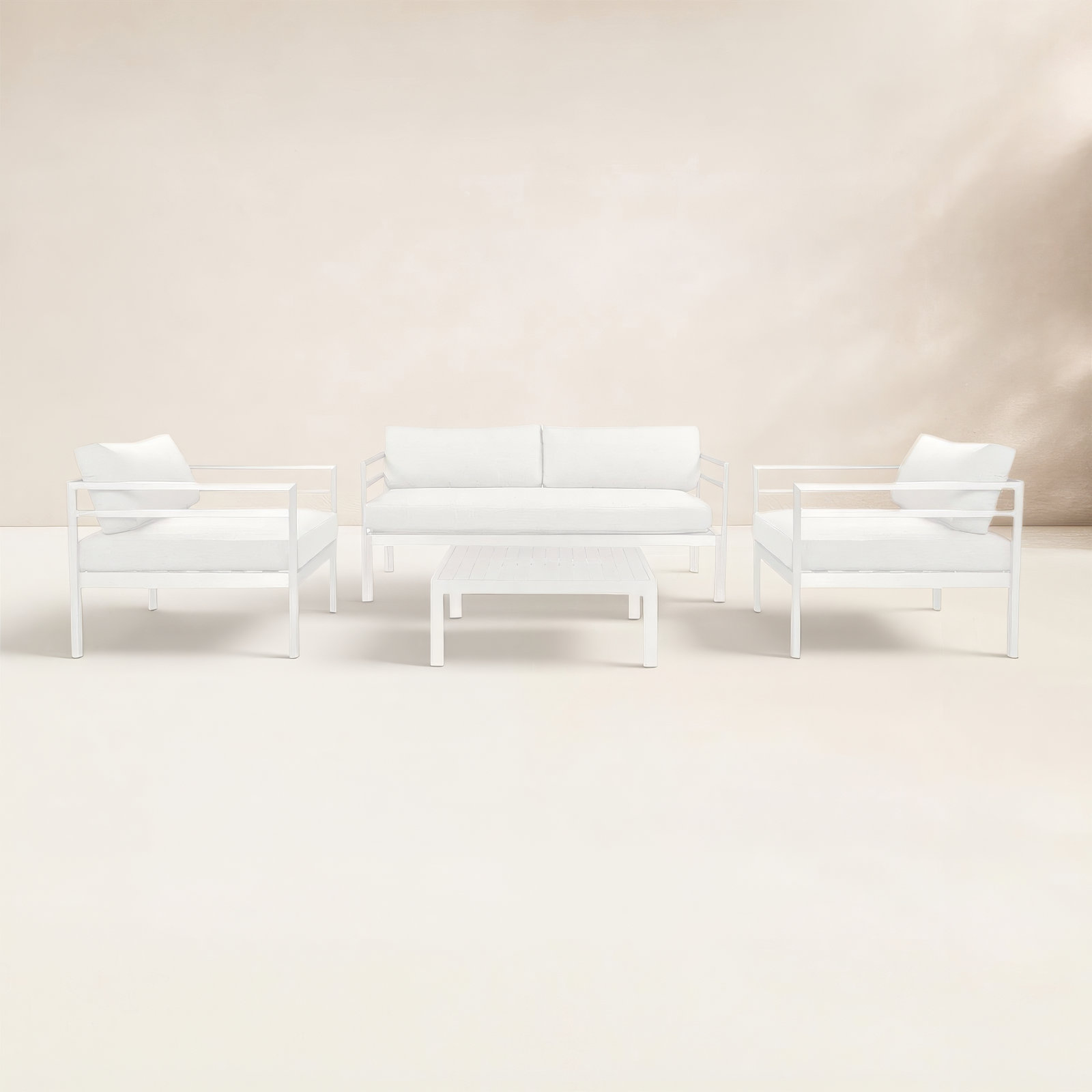 Nixon 4-Person Patio Seating Group, White Frame/White Cushion
