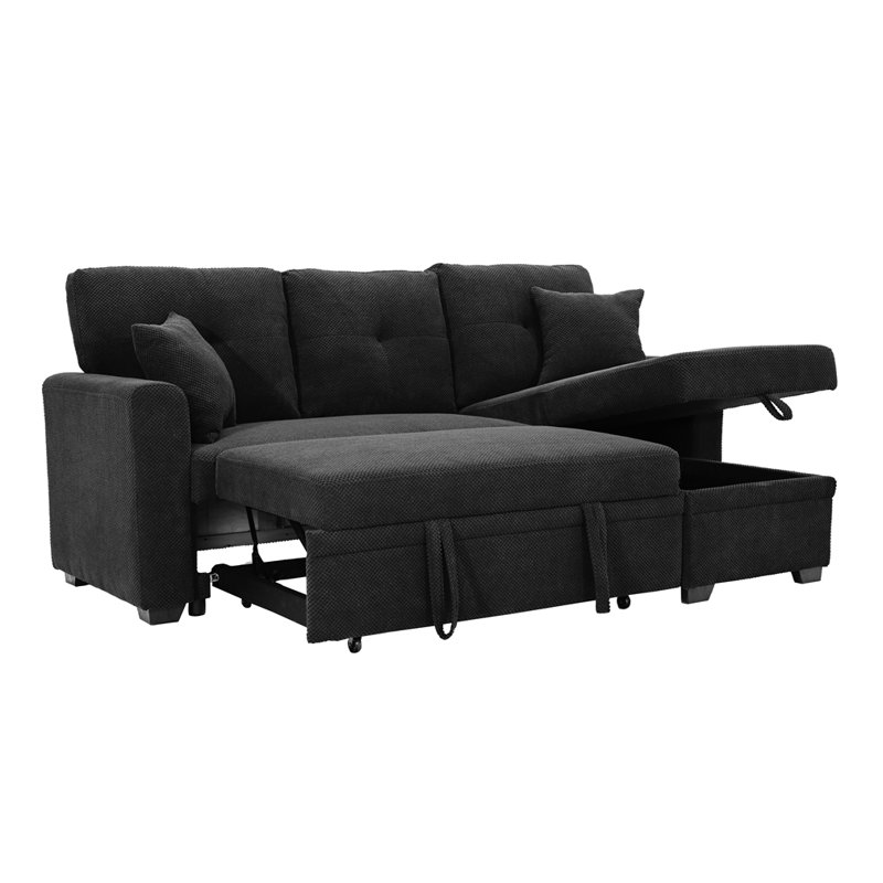 Canapé-lit modulaire convertible avec lit escamotable Mothen, Chaise noire droite
