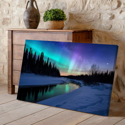 Canvas A Breathtaking Winter Landscape At Twilight Featuring A Serene River Wall Art Winding Through A Blanket Of Pristine Snow Canvas Wall Art