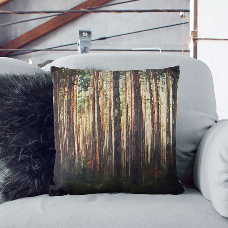 Pine Tree Forest in Spring Cushion with Filling, 40cm H x 40cm W x 15cm D, Stone