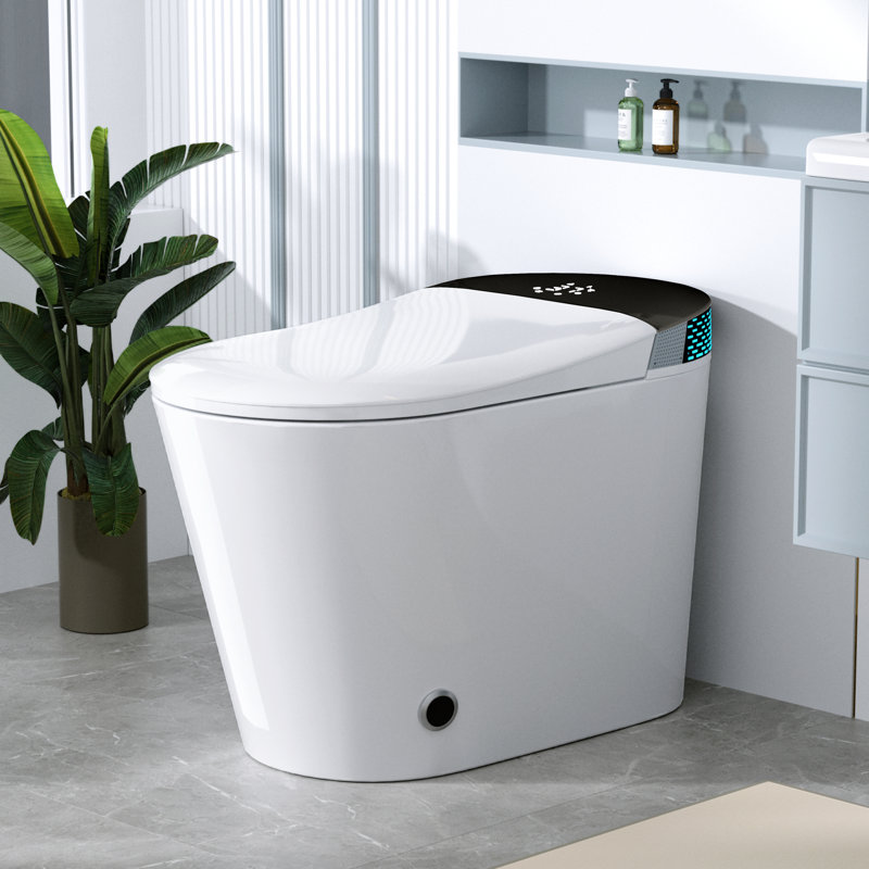 Toilette de bidet avec télécommande, siège chauffant, eau chaude instantanée, séchage à l'air chaud, affichage à DEL de couleur à 256 couleurs, fonctionnement à coup de pied intelligent, couvercle à ouverture / fermeture automatique, sécheuse, croissant de lune