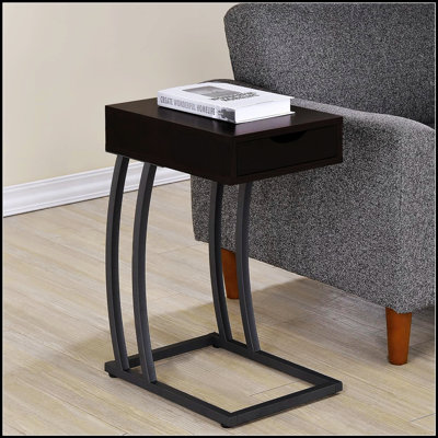 Cappuccino And Gunmetal Hi-Tech Accent Table With Built-In Charging And Storage, Perfect For Modern Living Spaces.