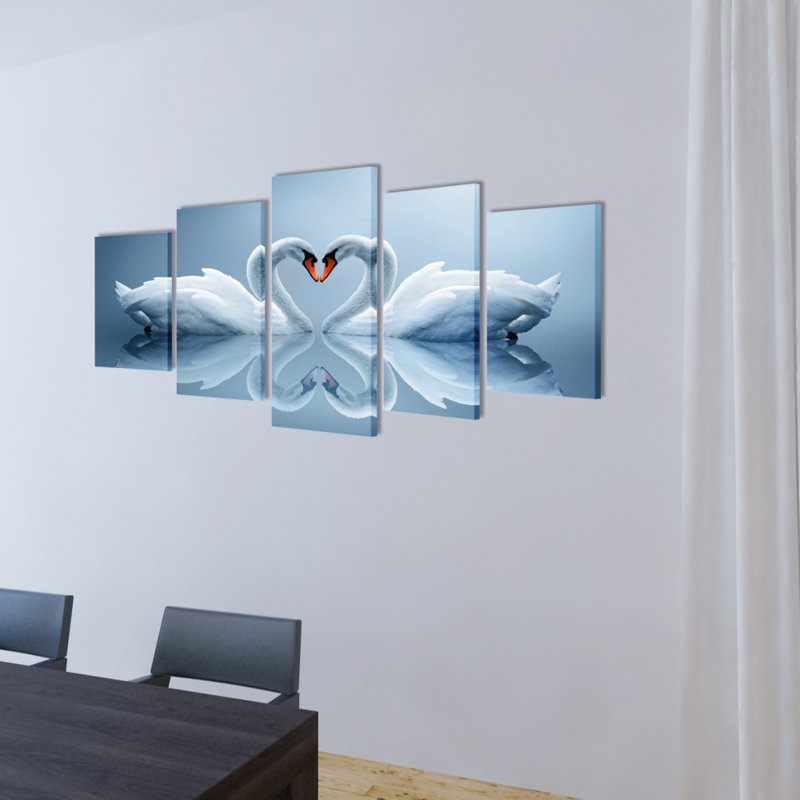 Swan - 5 Piece No Frame Print on Canvas, 100cm H x 200cm W x 1.8cm D