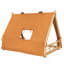 Cabane en bois avec tente de jeu en tissu et guirlande lumineuse suspendue, marron